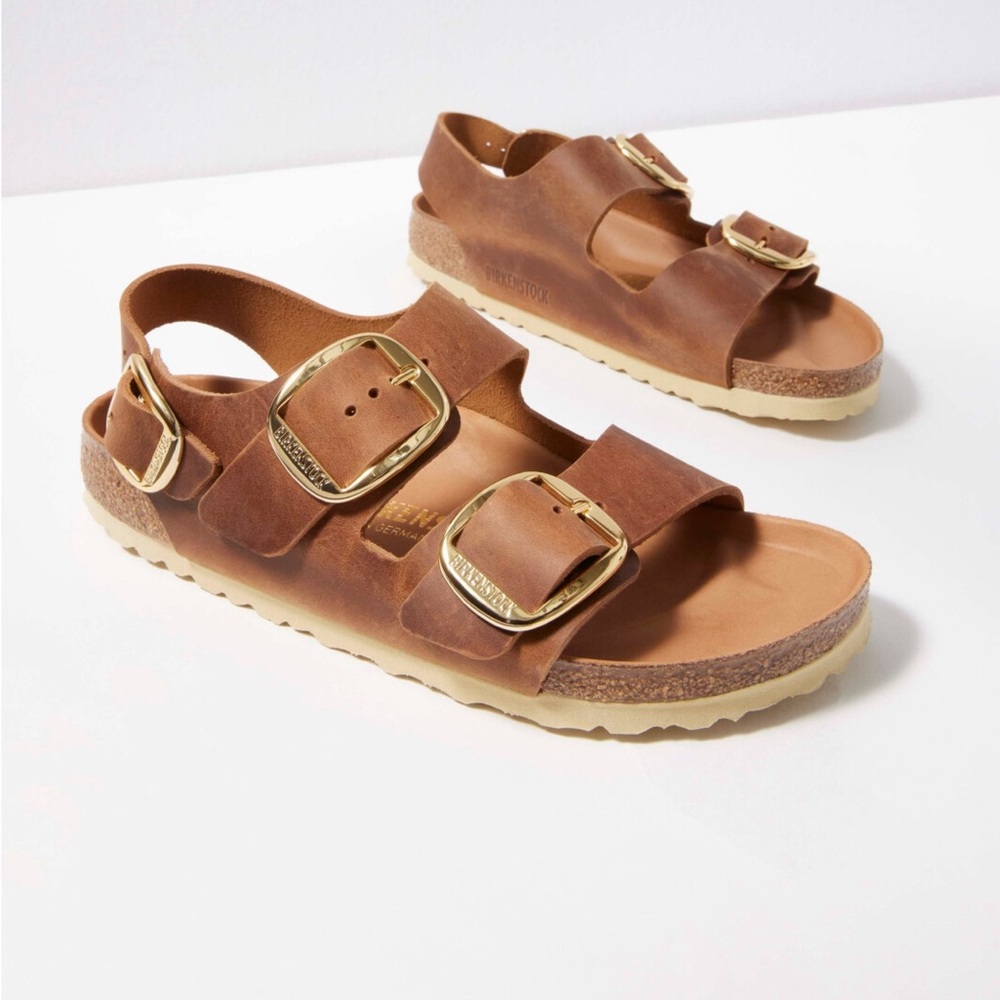 EUC Birkenstock Milano Big Buckle Cognac Leather Regular Width 39